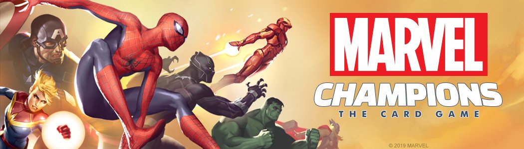 Marvel Champions key art featuring Spider-Man, Captain America, Iron Man, Black Panther, Captain Marvel and Hulk