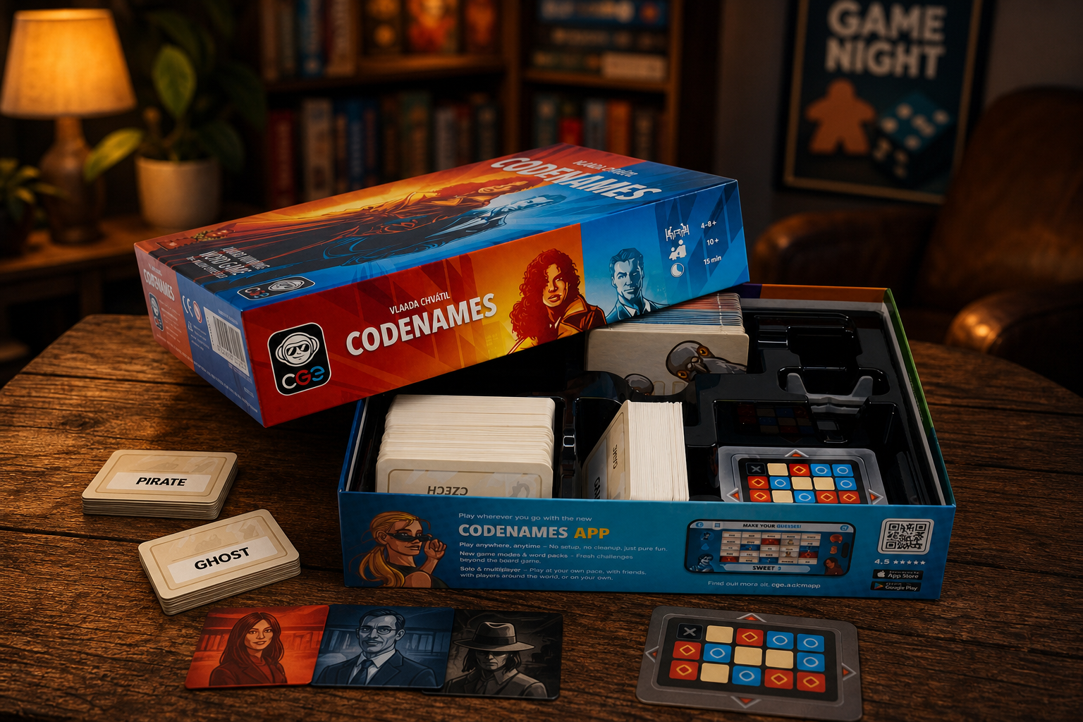 Two players discussing a clue during a game of Codenames