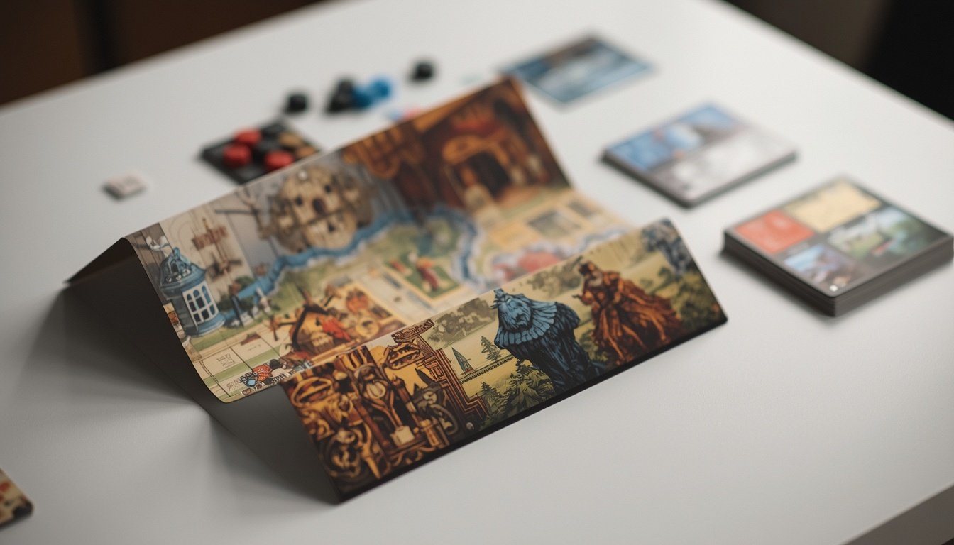 A train-themed board game laid out mid-game with colored plastic pieces along the routes